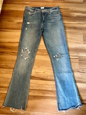 MOTHER Distressed Blue Flare Jeans